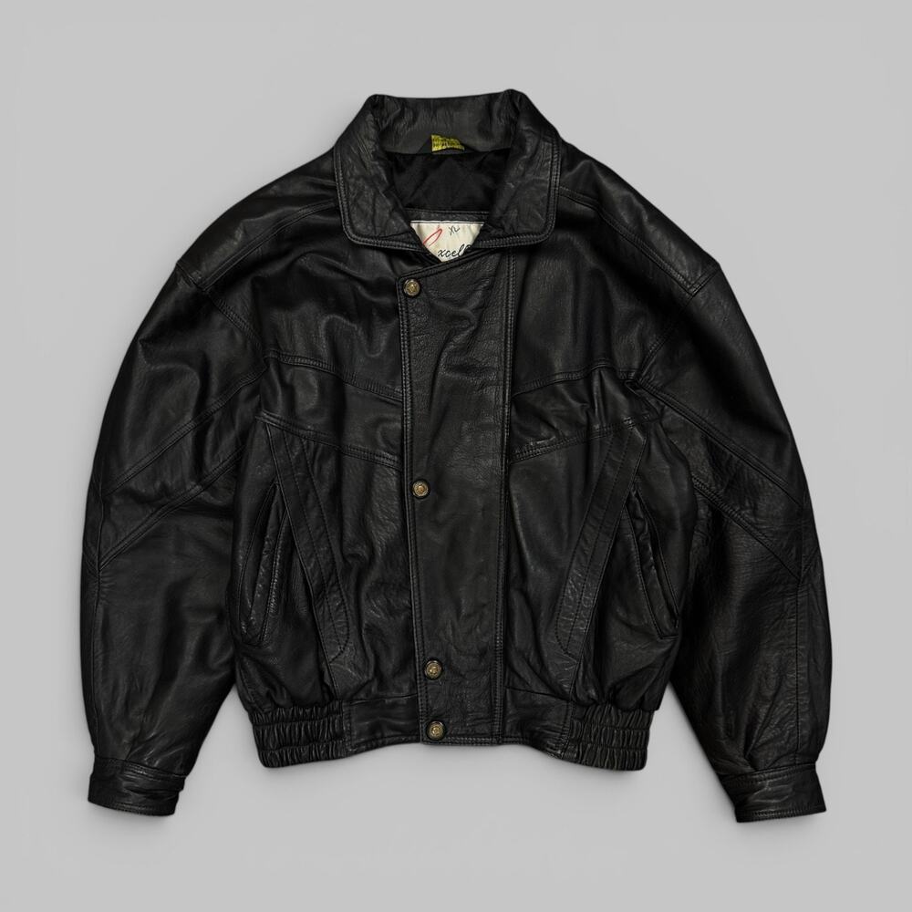 Excelled S men’s black leather jacket motorcycle biker riding bomber vintage